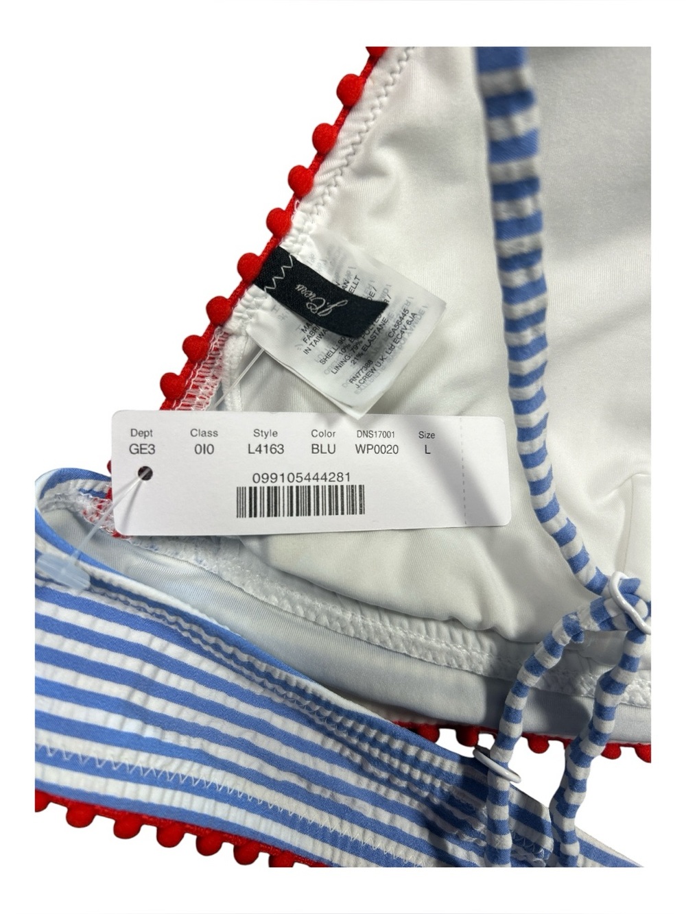 J.CREW Size L/XL Coastal Blue and White Stripe Bikini NWT - Picture 4 of 8